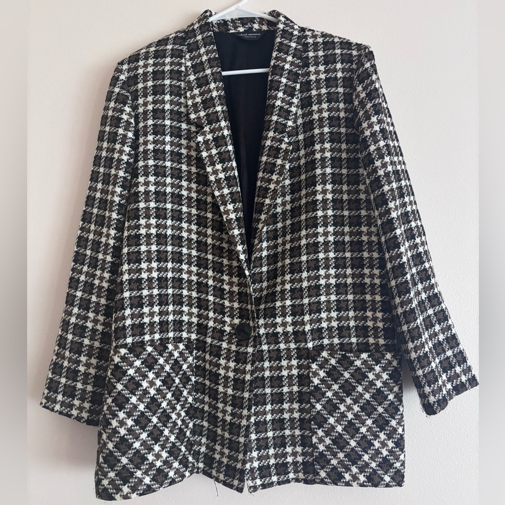 Vintage Women's Chic Black and White Plaid Jacket Blazer